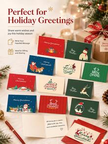 6pcs Merry Christmas Greeting Cards, Exquisite Holiday Party Supplies Holiday Invitation Cards, Included Envelopes And Stickers - Multicolor - View 6