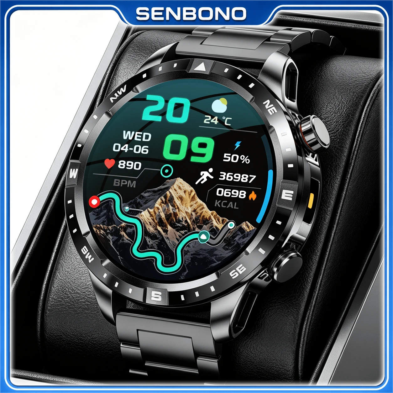 SENBONO LED Flashlight Smart Watch For Men, 1.7-Inch Touch Screen, Answer/Make Call, 1000mAh Battery, Heart Rate/Sleep Monitoring, Fitness Tracker, Activity Tracker, Message Reminder Smartwatch, Best Gift For Men Women Family - View 1