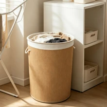 Woven Laundry Hamper With Lid, Laundry Basket, Storage Bin, Linen‑Lined Clothes Storage Basket With Rope Handles, Large‑Capacity Dirty Clothes Organizer Box, Suitable For Bedroom, Bathroom And Laundry Room - Khaki - View 2