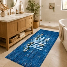 1pc Blue Vintage Wood Grain Pattern Printed Faux Cashmere Kitchen Mat, Absorbent Kitchen Rug, Kitchen Carpet, Long Runner Mat, Sink Front Mat, Suitable For Kitchen, Bathroom, Entryway, Hallway, Laundry Room And Home Decor - Multicolor - View 6