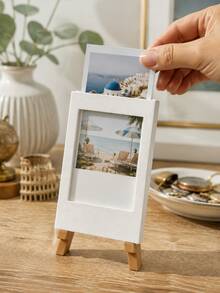 1pc Mini White Easel Photo Frame, Desktop Display Stand With Tripod Base, Instant Photo Style Holder For Desk, Office, Dorm & Classroom Decor, Birthday, Anniversary, Graduation Gift, School Essentials, University Essentials & Autumn Home Decor - Multiple Styles - View 1
