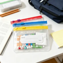 14pcs/7pcs 7-Color 6-Ring Binder Pill Storage Bags, Waterproof Wear-Resistant PVC Transparent Zipper Pouches With Writing Labels, Portable Small Item Organizer For Home Travel, Pill, Coin, Card, Ticket Sorting - Self-sealing Plastic Bags - View 4
