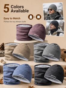 Winter Casual Hat & Scarf Set, Geometric Pattern Matching Neck Warmer, Soft Lining 2 Pieces Headwear, Ear-Protective Design, Unisex Warm Outdoor Accessories, Suitable For Daily Commute, Hiking, Cycling, Travel Winter Wear - Multicolor - View 7