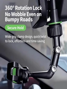 Universal Car Rearview Mirror Phone Holder, Multi-Function Phone Stand With 360° Rotatable And Foldable Design, Easy Installation, Unobstructed View, Car Rearview Mirror, Backseat Video Recording, Kitchen Desktop Phone Holder, Equipped With Adjustable Multi-Joint Arm, Universal Clip-On Phone Navigation Holder, Stable And Durable, Essential Gift For Drivers - Dark Grey - View 7