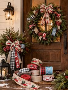 1pc Christmas Wired Ribbon, 5cm/6.3cm X 2m Festive Decorative Ribbon, Printed Burlap Style Ribbon For Gift Wrapping, Christmas Tree Bows, Wreath Making, Holiday Party Decor, DIY Crafts - Faux Linen - View 5