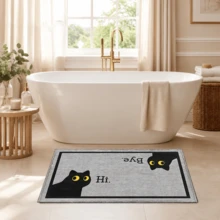 1pc, Fun Black Cat Pattern Printed Faux Cashmere Kitchen Mat, Absorbent Kitchen Floor Mat, Kitchen Rug, Long Runner Mat, Sink Front Mat, Suitable For Kitchen, Bathroom, Entryway, Hallway, Laundry Room And Home Decor - Multicolor - View 10