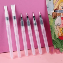 6支透明水彩自動填墨筆，尖頭與平頭筆尖，適合書法與繪畫練習，返校季適用 - A - 查看 8