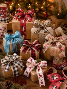 1pc Christmas Wired Ribbon, 5cm/6.3cm X 2m Festive Decorative Ribbon, Printed Burlap Style Ribbon For Gift Wrapping, Christmas Tree Bows, Wreath Making, Holiday Party Decor, DIY Crafts - Faux Linen - View 4