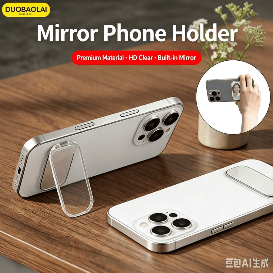 2pcs Foldable Back‑Stick Phone Stand, 2‑In‑1 Mirror & Phone Holder, Vertical Horizontal View Mini Invisible Portable Phone Support