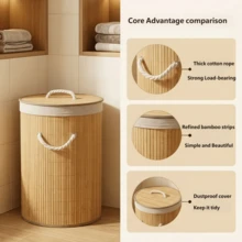 Woven Laundry Hamper With Lid, Laundry Basket, Storage Bin, Linen‑Lined Clothes Storage Basket With Rope Handles, Large‑Capacity Dirty Clothes Organizer Box, Suitable For Bedroom, Bathroom And Laundry Room - Khaki - View 7