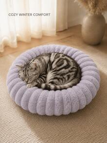 Soothing Pet Bed, Soft Plush Donut-Shaped Round Pet Nest With Raised Soft Cushion Edge, Warm Machine Washable Non-Slip Mat, Suitable For Indoor Cats And Small Dogs, 19.7 Inches (50cm), Max Weight Capacity 11 Lbs (5kg) - Multicolor - View 5