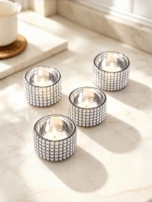 3/7Pcs Rhinestone Encrusted Silver Glass Tea Light Candle Holders, Shiny Votive Candle Cup, Table Centerpiece For Wedding, Birthday, Dinner Party, Home Decor, Gift - Silver Candle Holder - View 11