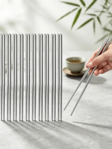 10 Pairs Of Silver-Colored Stainless Steel Chopsticks, Reusable And Dishwasher , 23 Cm Long, Non-Slip Metal Chopsticks, Suitable For Kitchen, Home, And Catering - View 1
