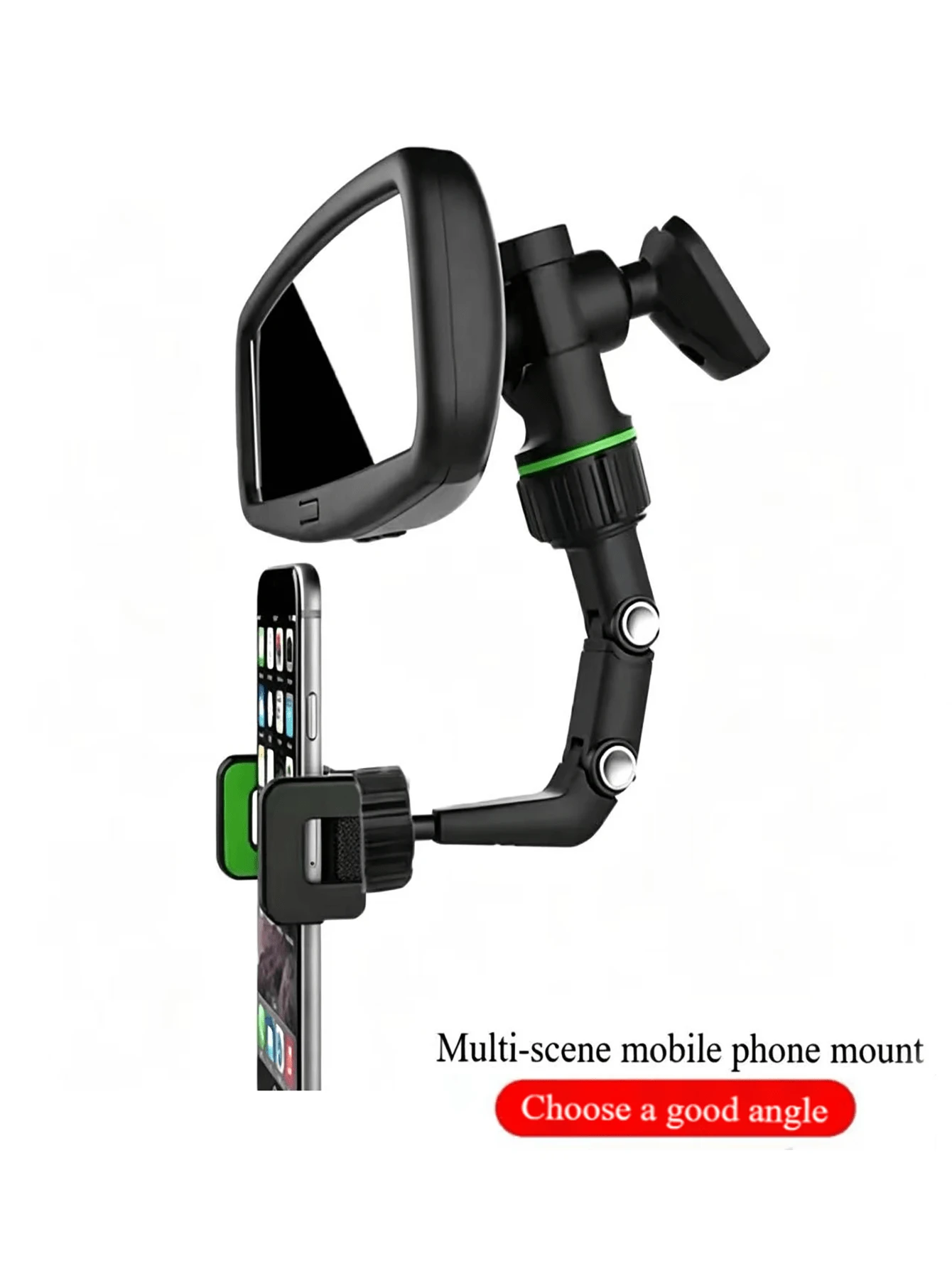 Universal Car Rearview Mirror Phone Holder, Multi-Function Phone Stand With 360° Rotatable And Foldable Design, Easy Installation, Unobstructed View, Car Rearview Mirror, Backseat Video Recording, Kitchen Desktop Phone Holder, Equipped With Adjustable Multi-Joint Arm, Universal Clip-On Phone Navigation Holder, Stable And Durable, Essential Gift For Drivers - Dark Grey - View 1
