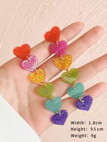Aretes colgantes con corazón y detalles de brillo, San Valentín, Mamá, Madre, Día de la Madre, Regalo - Multicolor - Ver 5