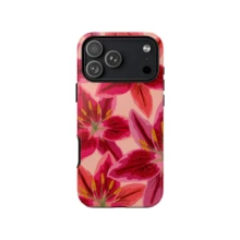 Lily Floral Phone Case Colorful Abstract Flowers Pink Phone Case Lily Scatter Design Phone Cover Compatible With IPhone 16 15 14 13 12 11 Pro Max - Red - View 5