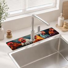 1pc Sink Faucet Absorbent Mat, Colorful Rooster Pattern Drainage Mat, Suitable For Kitchen, Bathroom Sink, Countertop, Drainage Mat, Diatomaceous Earth Material, Trimmable, Quick-Dry Mat - Multicolor - View 2