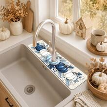 1pc Thanksgiving Sink Faucet Absorbent Mat, Multicolor Pumpkin Pattern, Drainage Mat, Suitable For Kitchen, Bathroom Sink, Countertop, Drainage Mat, Diatomaceous Earth Material, Trimmable, Quick-Drying Mat - Multicolor - View 5