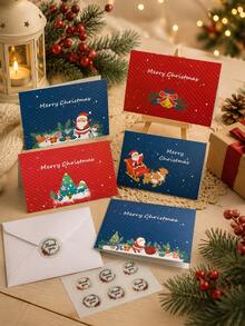 6pcs Merry Christmas Greeting Cards, Exquisite Holiday Party Supplies Holiday Invitation Cards, Included Envelopes And Stickers - Multicolor - View 8