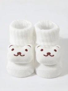 3 Pairs Cartoon Floor Baby Infant Socks With 3D Doll Design - Multicolor - View 4