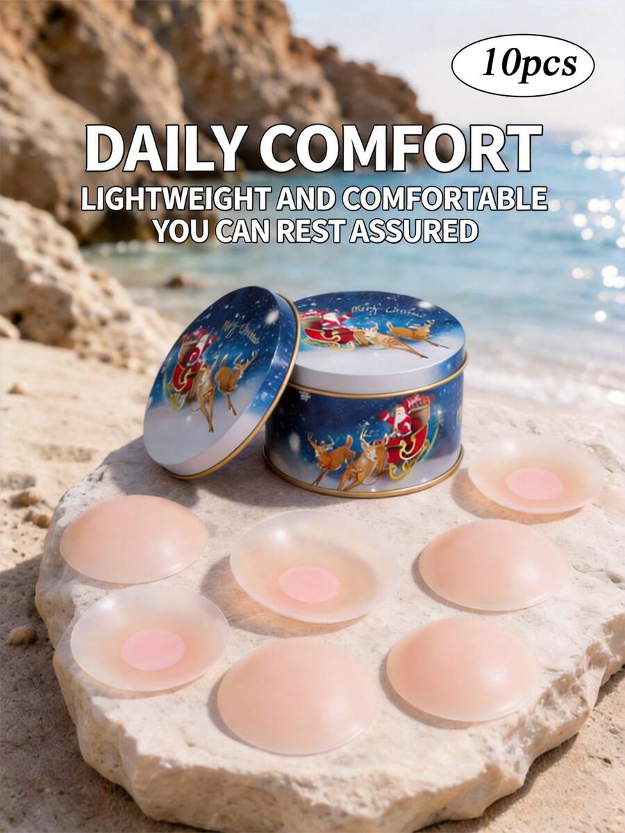 2pcs/10pcs Invisible Bra Pads, Flower Design, Soft Silicone Invisible Design, Comes With Blue Christmas Style Jar, Suitable For Daily Wear, Travel, Party, Pool, Home And Formal Occasions, Suitable For Backless Sleeveless Evening Gowns, Daily Wedding Dresses And Matching Accessories - Multi-color - View 1