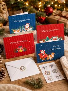 6pcs Merry Christmas Greeting Cards, Exquisite Holiday Party Supplies Holiday Invitation Cards, Included Envelopes And Stickers - Multicolor - View 7