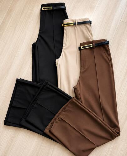 Kit 3 Calças Pantalona Elegante Alfaiataria Premium Feminina Com Cinto