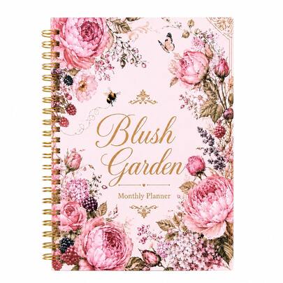 Blush Garden Monthly Planner Spiral Notebook, Vintage Watercolor Pink Peony Floral Cover With Hand-Drawn Butterfly And Bee Patterns, Gold Double Spiral Binding For Flat Lay Writing, Exquisite Gold Foil English Decoration, Romantic Elegant Style. Monthly Planning Layout For Recording Monthly Goals, Schedules, To-Do Lists And Life Memos, Suitable For Students And Office Workers For Time Management, Artistic Planner, Dual-Use For Daily Notes And Planning, Perfect For Gifts And Personal Use, Vintage Floral Creative Notebook