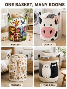 Printed Large Capacity Dual Handle Laundry Basket, Household Washing Machine Dirty Clothes Storage Basket, Laundry Hamper - Multicolor - View 9