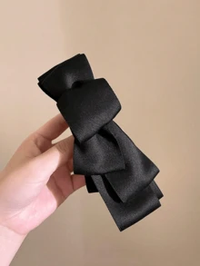 1pc Glossy Ribbon Multi-Layer Bow Banana Clip For Women, Fashionable And Elegant Hair Accessory, Suitable For Various Occasions - Black - View 4
