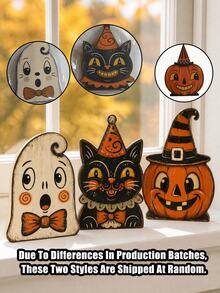3pcs/1pc Vintage Wooden Halloween Tiered Tray Decor, Ghost Cat Pumpkin Desktop Ornament, Distressed Spooky Farmhouse Style Fireplace Window Sill Indoor Autumn Holiday Decoration - Multi-color - View 11