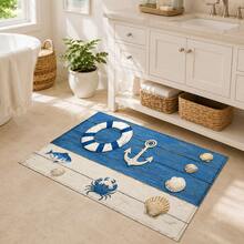 1pc Nautical Pattern Printed Faux Cashmere Kitchen Mat, Absorbent Kitchen Rug, Kitchen Floor Mat, Long Runner Mat, Sink Front Mat, Suitable For Kitchen, Bathroom, Entryway, Hallway, Laundry Room And Home Decor - Multicolor - View 1