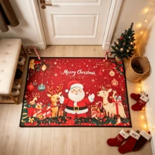 1pc Christmas Theme Welcome Doormat, Red Santa Claus & Reindeer Pattern, Suitable For Room Decor, Floor Mat, Bedroom Carpet, Kitchen Mat, Home Decor, Entryway Mat And Bathroom Mat, Ideal Christmas Gift For Family And Friends - A - View 11