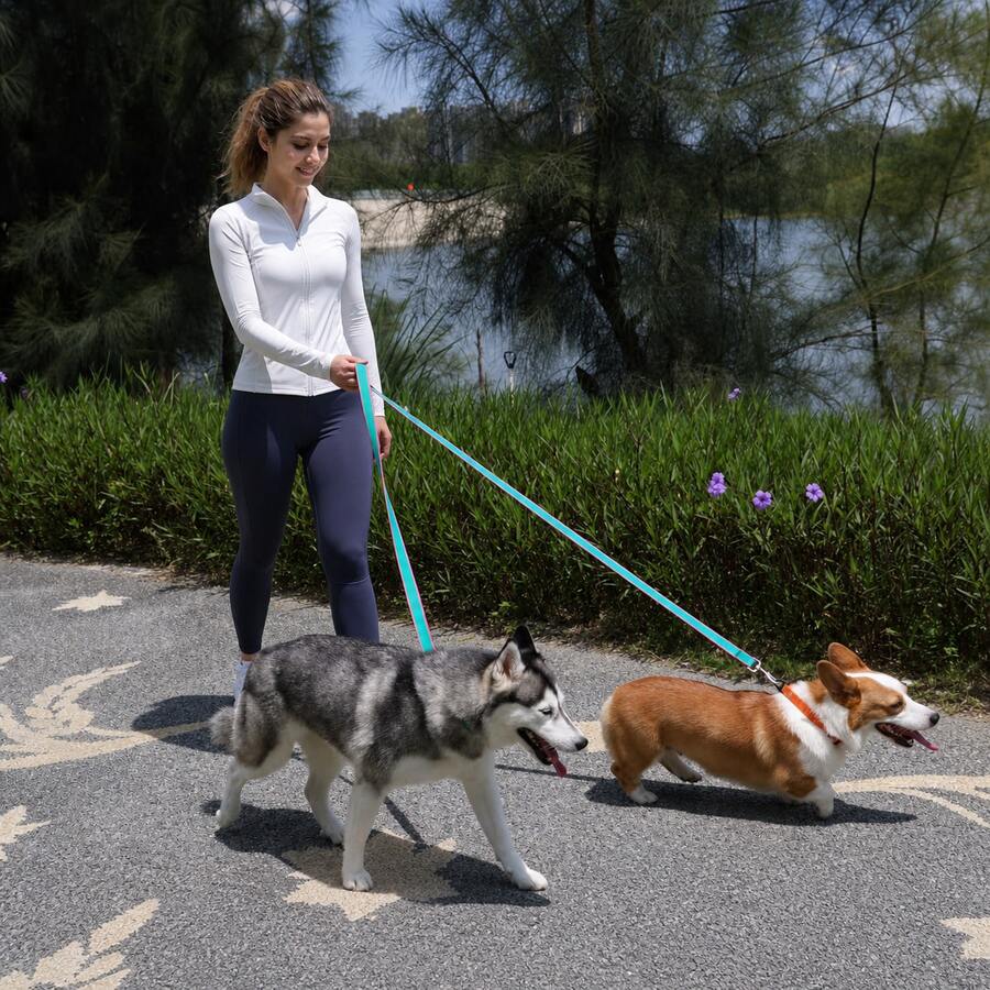 KEEPLIVE Multifunctional Dual‑Dog Pet Leash, Hands‑Free Waist Worn 2‑In‑1 Dog Leash With Bag Hanging Loop, Waterproof PVC Pet Supplies For Walking Running Hiking Outdoor Use - Multicolor - View 1