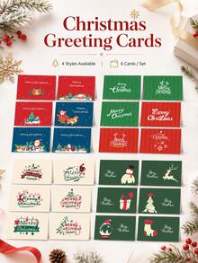 6 Pieces/Package Vintage Christmas Holiday Card Set, 6 Different Design Festive Invitation Cards, Party Gift Decorations, Anniversary Gifts, Comes With Envelopes And Stickers - Sets - View 1