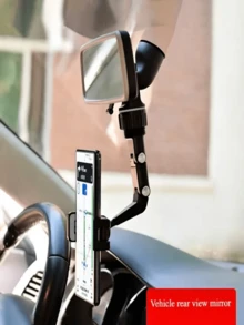 Universal Car Rearview Mirror Phone Holder, Multi-Function Phone Stand With 360° Rotatable And Foldable Design, Easy Installation, Unobstructed View, Car Rearview Mirror, Backseat Video Recording, Kitchen Desktop Phone Holder, Equipped With Adjustable Multi-Joint Arm, Universal Clip-On Phone Navigation Holder, Stable And Durable, Essential Gift For Drivers - Dark Grey - View 3