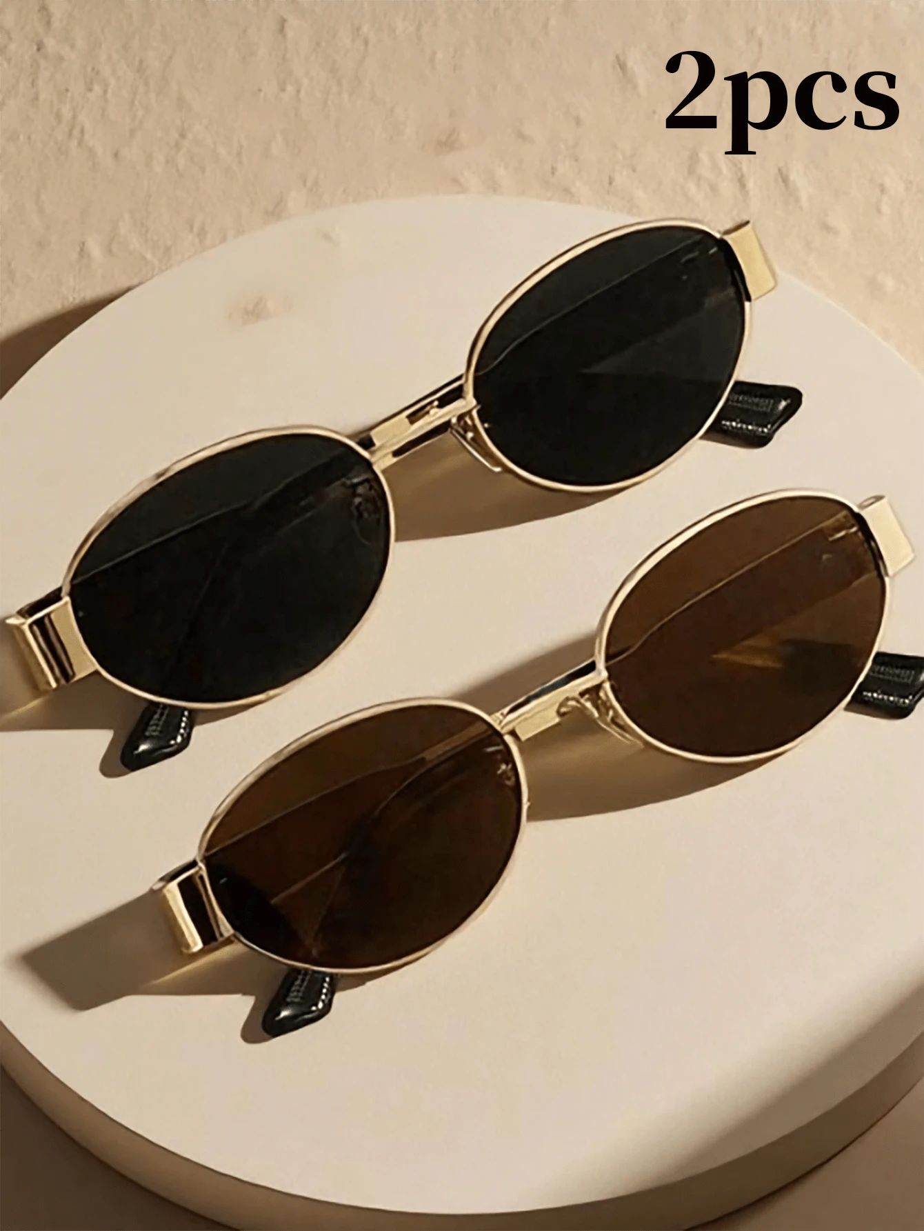 2pcs/Set Summer New Fashionable Retro Bohemian Metal Oval & Rhombus Personalized Fashion Glasses, Unisex Decorative Glasses With High-End Vibe