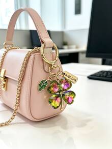 1pc Fashion Minimalist Elegant Clover Bag Charm, Luxury Crystal Keychain Pendant, Car Key Holder, Handbag Decorative Pendant - Multicolor - View 5