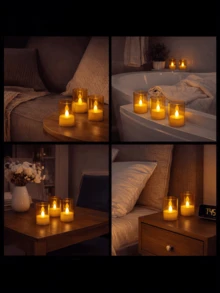 6/12/24pcs Small LED Flameless Tea Lights, Timer Flameless Tea Candles, LED Tea Lights, Flickering Electronic Tea Candles, Battery Operated Candles With Remote Control Timer, Suitable For Home, Wedding Centerpiece Decoration, Christmas, Table Setting And More. - Gold - View 8