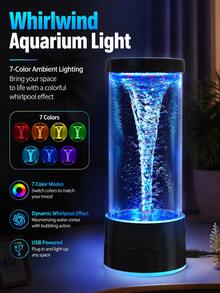 Whirlwind Aquarium Light , LED Lighting, , With 7 Dynamic Color Changing Settings, Ideal For Aquarium Enthusiasts, Automatic Rotating Tornado Design, Suitable For Room Decor And Christmas/Birthday Gifts Whirlwind Lamp - Multicolor - View 2