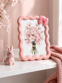 1pc Pink Bow Wavy Photo Frame, Cute Sweet Style Photo Frame, Beautiful Floral Desktop Decoration, Romantic Photo Display Stand, Suitable For Bedroom, Vanity, Dorm, Living Room, Desk, Bookshelf Decoration, Sweet Gift For Girls, Women, Birthday, Valentine's Day - C - View 5