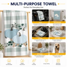 2/4/6pcs Blue & White Pumpkin Plaid Pattern Printed Kitchen Towels, Ultra-Soft Microfiber High Absorbent Tea Towels, Dish Cloths, Cleaning Towels, Hand Towels, Suitable For Cooking, Baking, Wiping, Cleaning And Kitchen Decoration, Kitchen Accessories, Daily Essentials - Multicolor - View 3