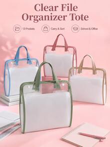 1pc Transparent Document Storage Bag, Portable Transparent Document Bag With Handle, A4 Paper Storage And Organization Bag, Suitable For Students And Offices. - Multiple Styles - View 1