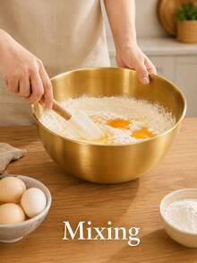 3Pcs Stainless Steel Cooking Mixing Bowls With Scale, Japanese Style Thickened Mixing And Kneading Bowls For Home Use, Egg Beating, Salad, Baking - Gold - View 9