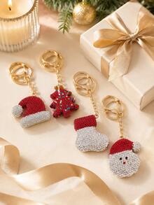 1 set Gantungan Kunci Berlian Imitasi Natal, 4 buah Gantungan Kunci Kristal Bentuk Topi Santa, Pohon Natal, Kaus Kaki Natal, Ornamen Liontin Tas Liburan, Hadiah Natal Meriah & Aksesori Dekorasi Pesta untuk Wanita, Pria, Anak-anak, dan Keluarga - MultiWarna - View 5