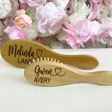 3pcs Customized Text Wooden Baby Hair Brush Gift Set, Personalized Name Baby Brush Comb Bath Gift, Baby Keepsake Gift, Back To School Gift, Multi-Functional - Wood Color - View 8