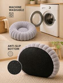 Soothing Pet Bed, Soft Plush Donut-Shaped Round Pet Nest With Raised Soft Cushion Edge, Warm Machine Washable Non-Slip Mat, Suitable For Indoor Cats And Small Dogs, 19.7 Inches (50cm), Max Weight Capacity 11 Lbs (5kg) - Multicolor - View 7