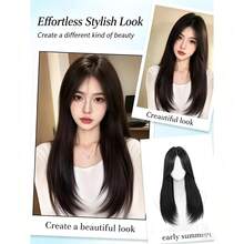 Wig Penutup Rambut Belahan Tengah Tenun Tangan Area Luas untuk Wanita, Penutup Rambut Mahkota Tinggi Tipis Ringan Tanpa Sambungan dengan Klip, Aksesori Rambut - Coffee Brown - View 7