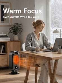SMEGGEMS PTC Ceramic Space Heater, Portable Electric Desktop Fan Heater, Rapid Heating, 60° Wide Angle Warm Air, Touch Control, 1-8H Timer, Smart Constant Temperature Small Heater, Suitable For Home, Office, Bedroom - Black - View 5