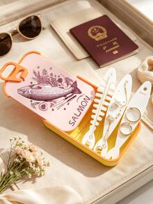 Portable Salmon Pattern Travel Jewelry Box With Fish-Shaped Compartments, Compact Anti-Tangle Earring And Necklace Storage Box, Exquisite Small Jewelry Organizer For Travel And Daily Use, Gift For Female Friends - Multicolor - View 6
